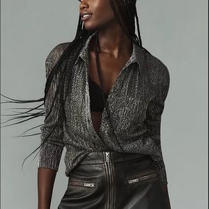 Anthropologie Pilcro Metallic Long Sleeve Shirt Oversized W XS Sheer Buttondown